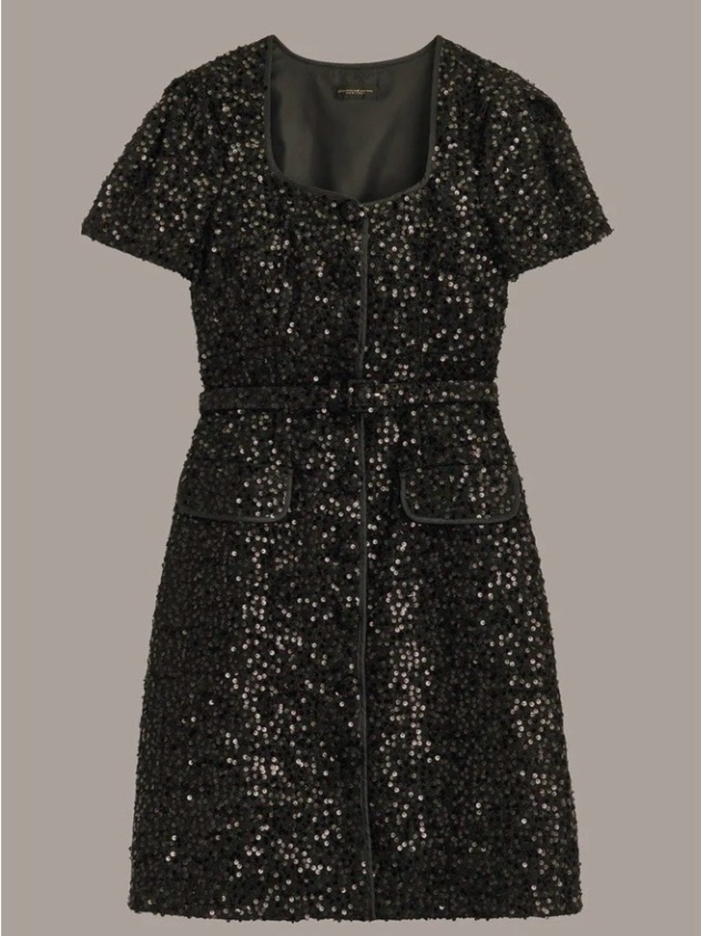 Black Sequin Short Sleeve Mini Dress, Size 6, NWT